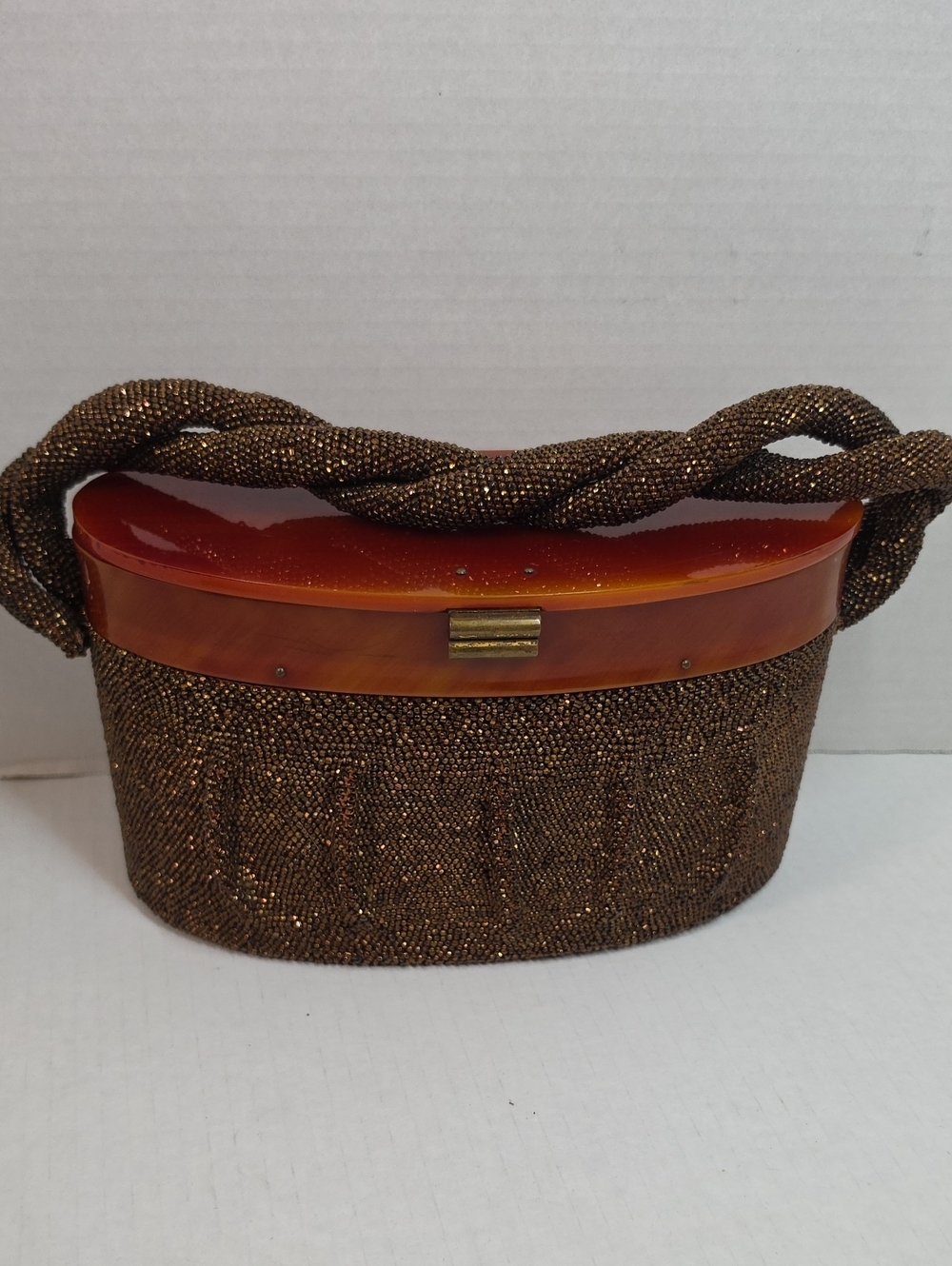 Vintage Brown Beaded Evening Box Handbag